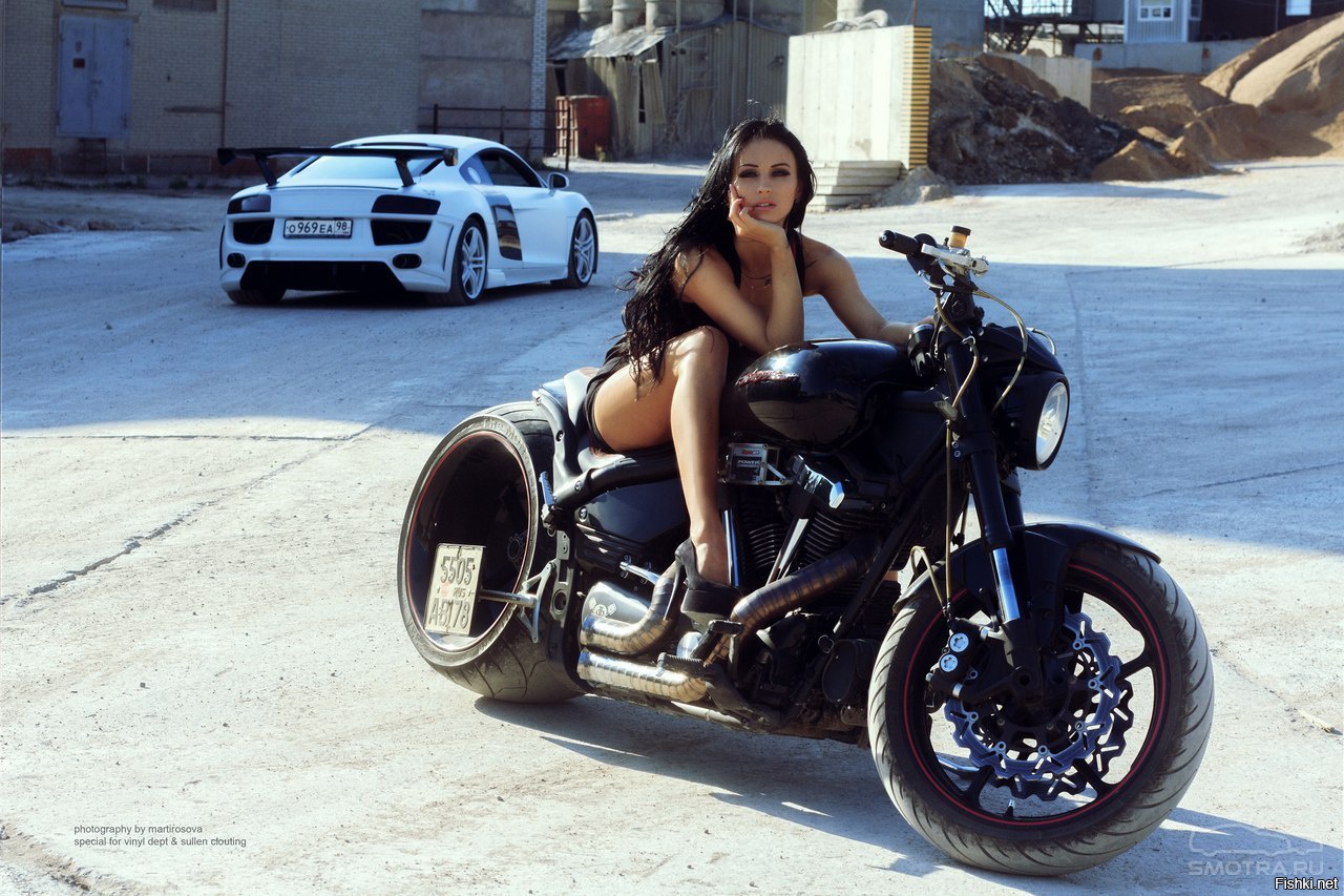 Sexy model Brunettes on a motorcycle in Monrovia